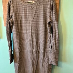 Athleta Striped Long Sleeve Tunic Dress in Taupe and Gray